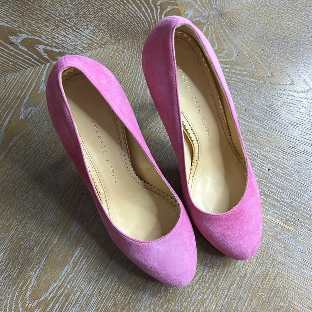 CHARLOTTE OLYMPIA Pink Suede Platform Dolly Heels 36 - Picture 4 of 14